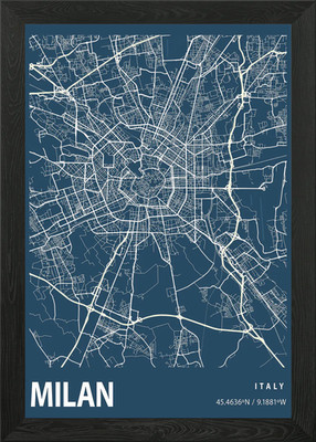 Mailand Bauplan Straßenkarte gerahmtes Wandbild Poster Leinwanddruck Bild