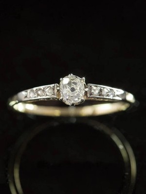 Antiker Art Deco Diamant 10K Gelbgold über Solitär Verlobungsring Größe 5-12