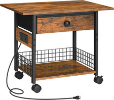 Printer Stand with Charging Station, 2-Tier Printer Cart, under Desk Printer Tab