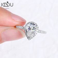 2ct Pear Cut D Moissanite Halo Engagement Ring Sterling Silver 925 Wedding