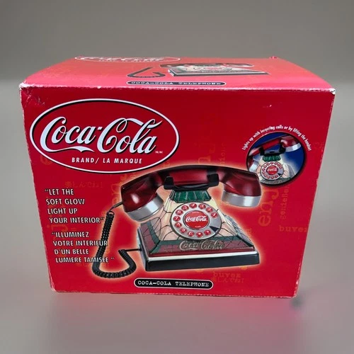 Coca-Cola Telephone Tiffany Style Stained Glass Look Light Up Vintage Retro Coke