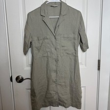 EVERLANE Linen Button Front Shirt Dress Khaki Green Size XS Midi Casual Resort