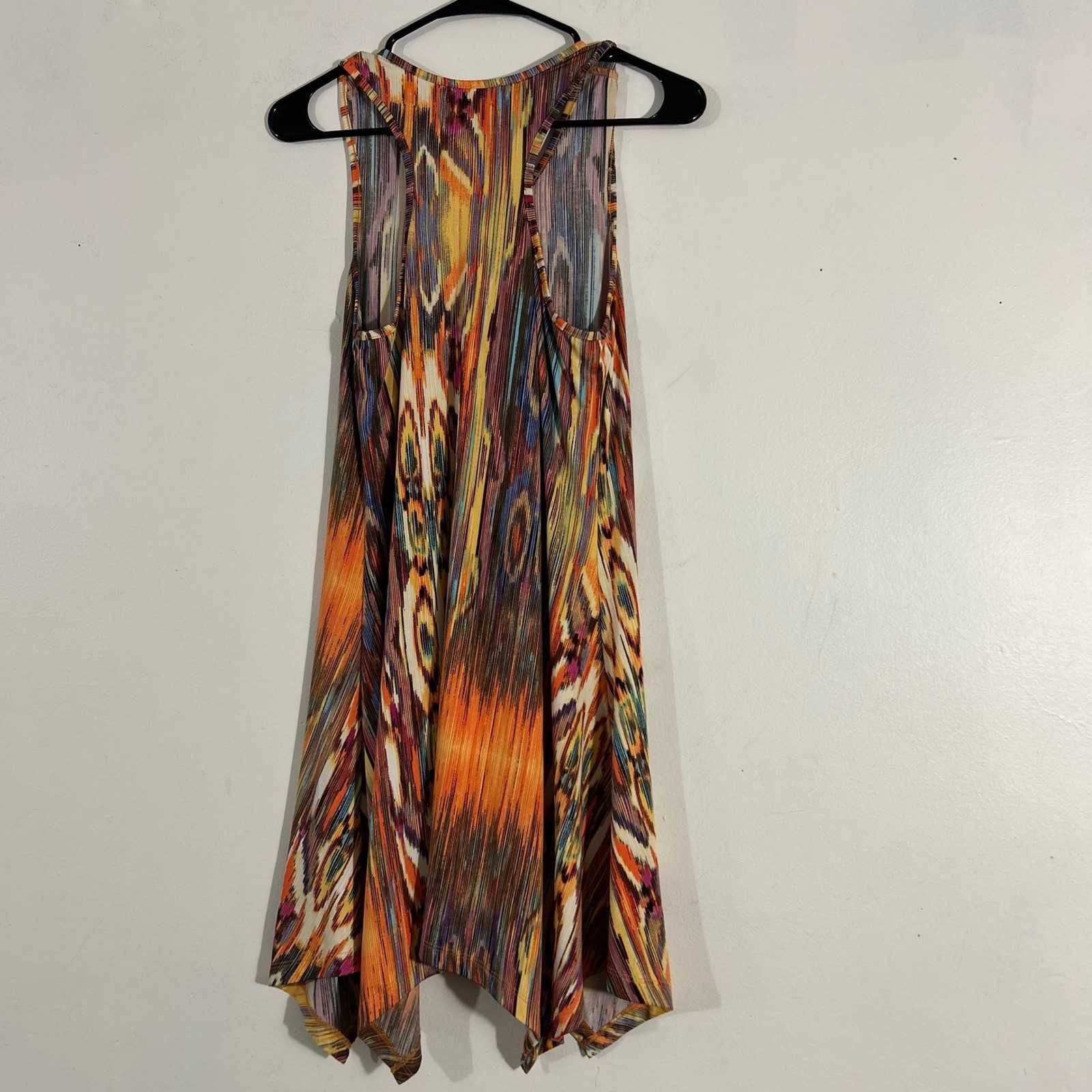Neesha Tunic Top Womens M/L Multicolor  Sharkbite Hem Abstract Boho image 9