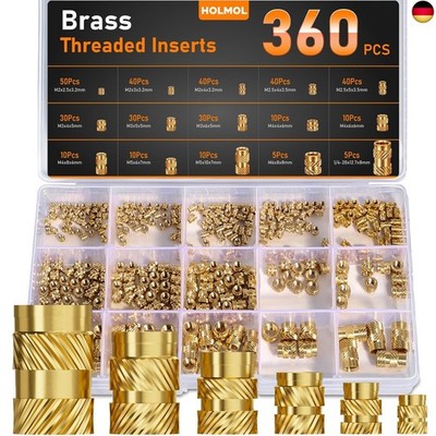 Threaded Insert 360 Piece Set, HOLMOL Brass Melting Thread M2 M2.5 M3 M4 M5 M6