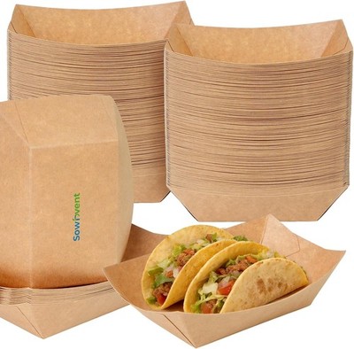 Disposable Kraft Paper Food Trays 2lb 200 Count, Oil Leak Proof Paper Food Boats