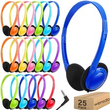 25 PCS Bulk Kids Headphones Classroom Wired Adjustable 3.5mm Mixed Color