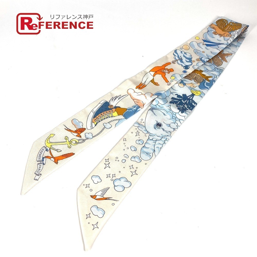 RARE HERMES Twilly Scarf Band Blue Women Preowned