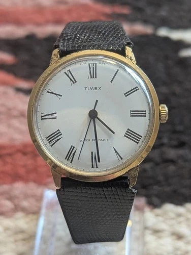 Timex Marlin White Roman Numeral Dial Vintage 1976 Manual Wind Mens Watch 34mm