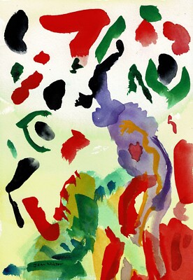 Art Free Shipping-original ''Color Explosion'' 7x10'' watercolor imagination    -JW