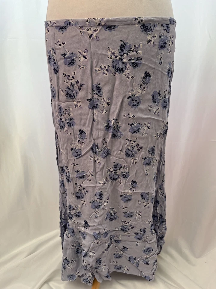 Blue Floral Midi A-Line Skirt Size 14 Polyester Unlined - Image 2 of 4