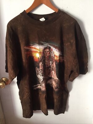 Native American Indian Wolf shirt tee t-shirt feather brown T-shirt Size L Large