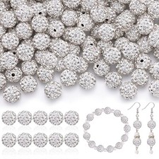 160pcs 10mm Rhinestone Beads for Crafting, White Shiny Round Disco Ball Beads...