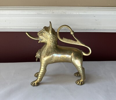 Antique Aquamanile German 19th C. Brass Lion Oil Lamp Lighter