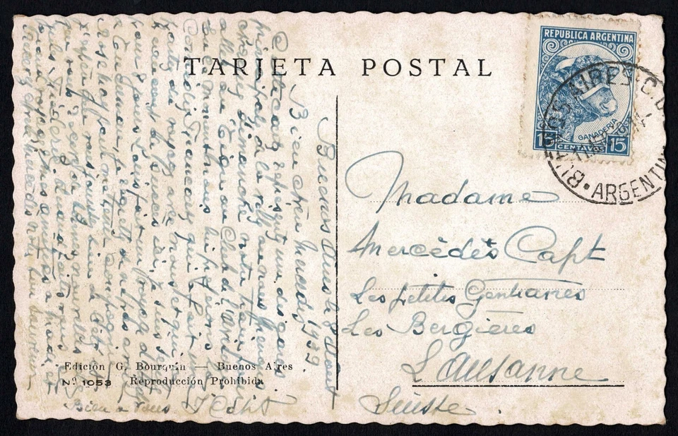 Postal Argentina 1939 - Torre y Plaza Británica - Buenos Aires a Suiza Foto 3 de 3