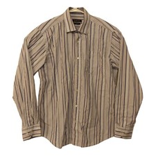 Bugatchi dress shirt mens L Large blue stripe flip cuff long sleeve button