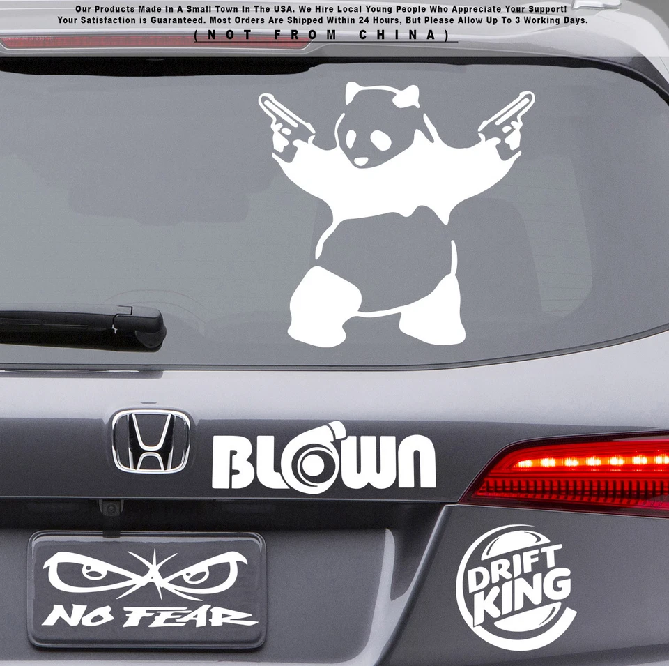Funny Panda with Guns JDM Car Truck Fits Jeep Window Phone Sticker Decal - Image 3 of 4