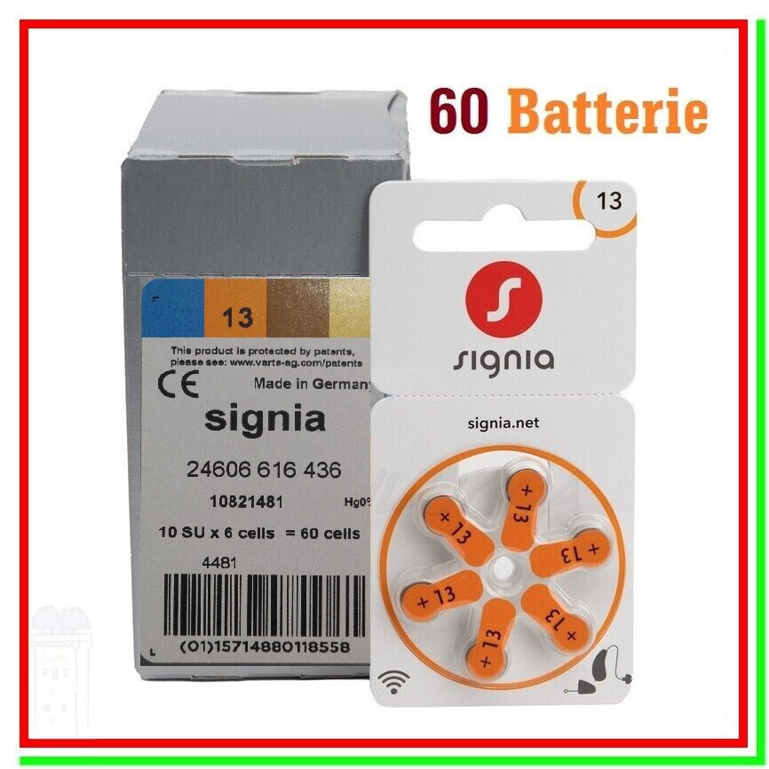 60 SIGNIA 13 PR48 Batterie Protesi Udito Pile per Apparecchi Acustici