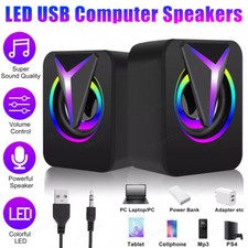 Mini Computer Speakers Stereo Bass 3.5mm Aux RGB USB Wired for PC Laptop Desktop