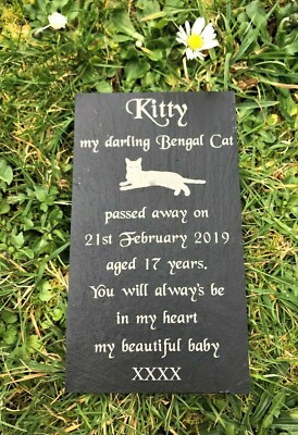 Personalisierte gravierte Haustier Denkmal Schiefer Grabstein Grabmal Plakette für eine Katze