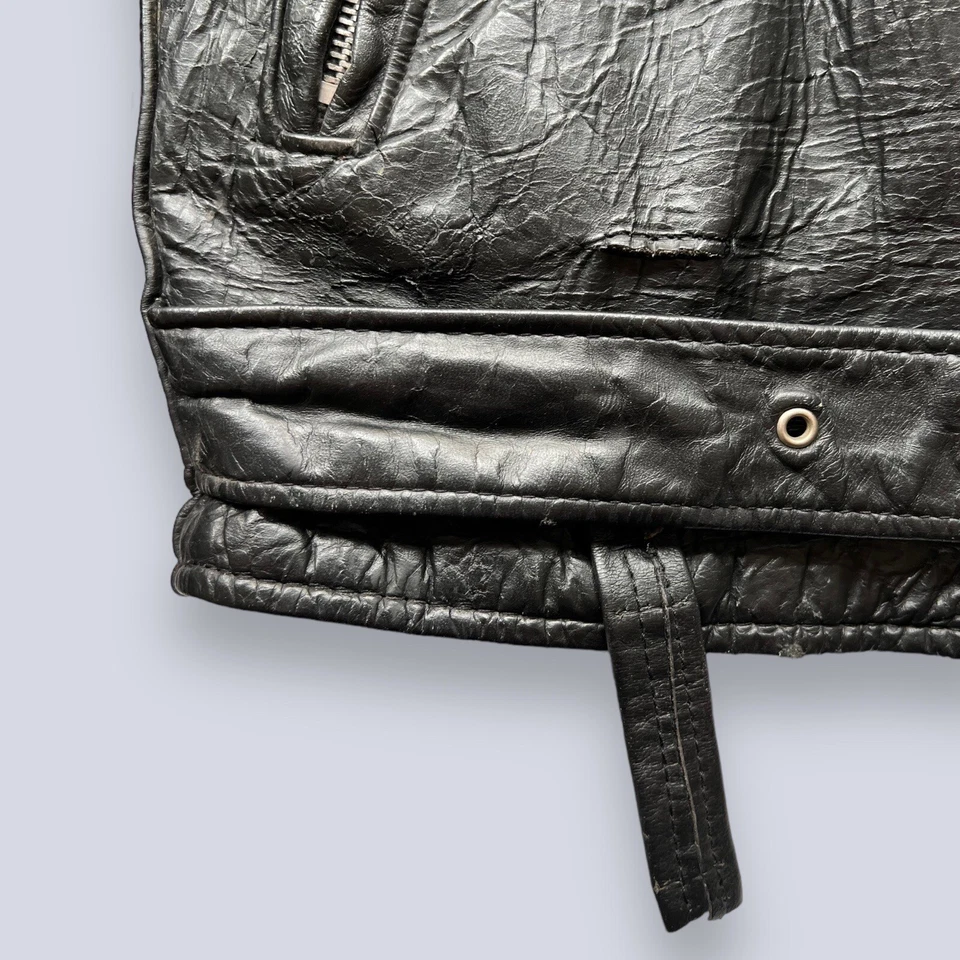 Chaqueta de Cuero Excelente De Colección 34 EE. UU. Motocicleta Motociclista Años 70 80 Abrigo Motociclista Foto 4 de 4