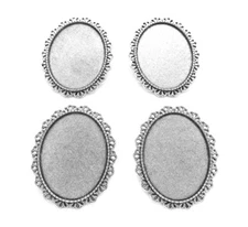 4 Antiqued Silvertone Jolie style 40mm x 30mm CAMEO Pin Brooch Frames Settings