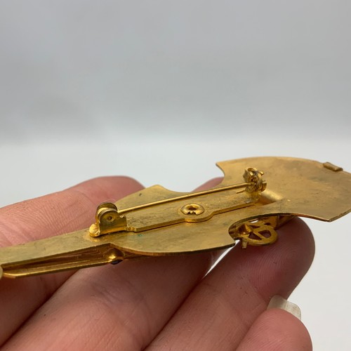 Broche figurativo de colección bajo violín instrumento musical pin diamantes de imitación en tono dorado - Imagen 6 de 6