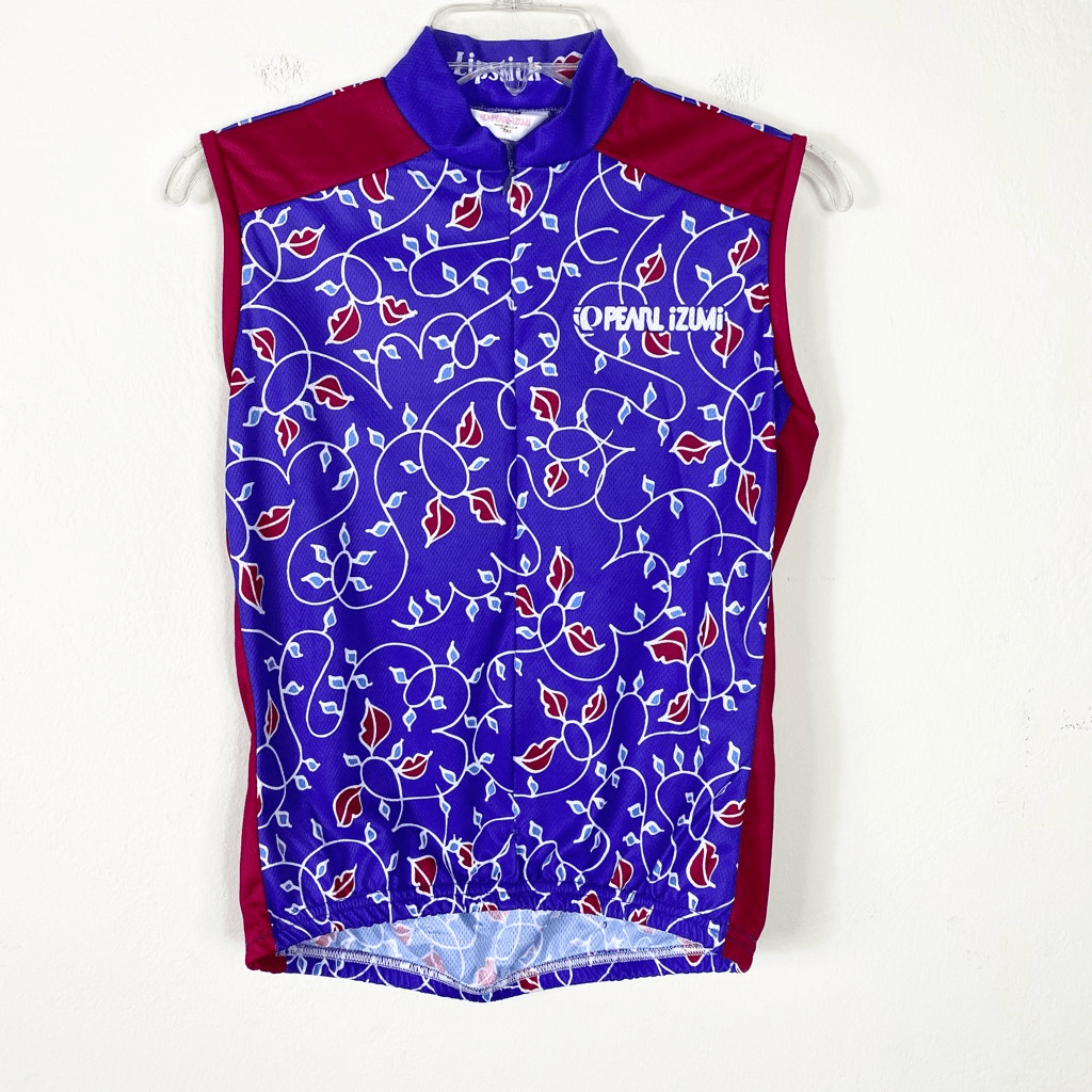 Pearl Izumi Blue & Red Lipstick Pattern Sleeveless Quarter Zip