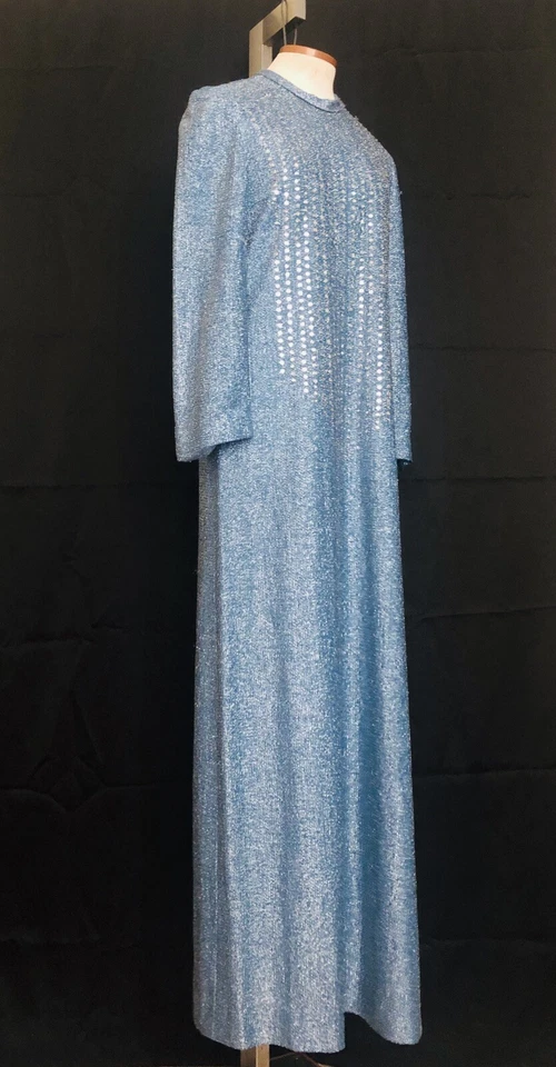 Vestido de cóctel años 70 azul metálico lentejuelas manga larga Saks Fifth Avenue Foto 4 de 4