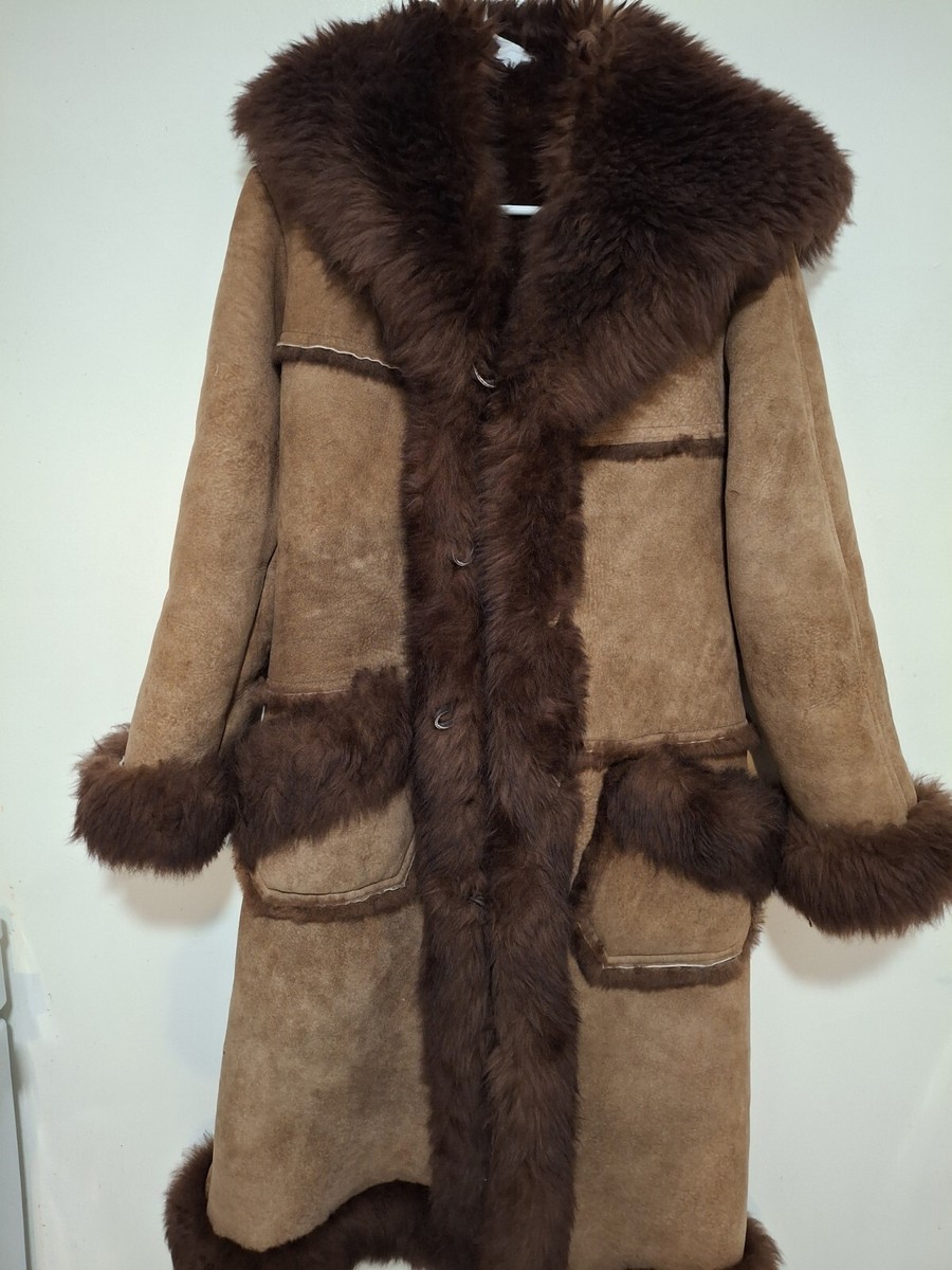Vintage 1980s Overland Sheepskin Brown Knee Length Shearling