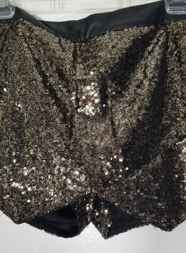 Mustard Seed Womens Sequin Gold Black Shorts Large L Black - Picture 3 of 8
