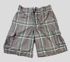 OP Ocean Pacific Men Small Gray Green Cargo Lined Surf Swim Trunks Board Shorts