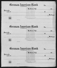 German American Bank of Buffalo 3 Bank Checks Attached Unused c1910-1919