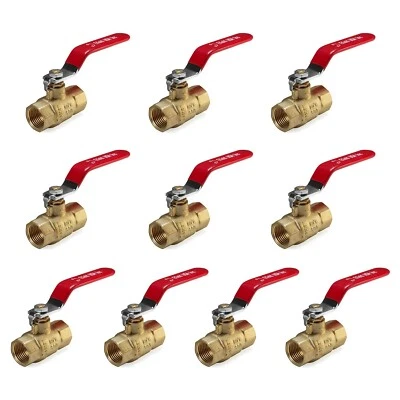 EFIELD 10PCS 3/4 Inch FNPT Full Port 600WOG FNPT Brass Ball Valve ,Red Handle