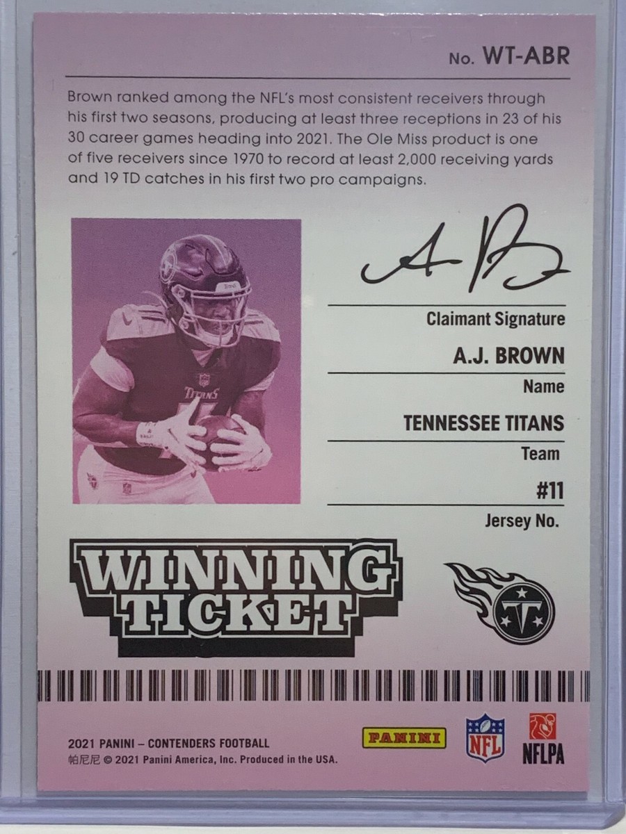 A.J. BROWN 2021 Panini Contenders Football WINNING TICKET WT-ABR