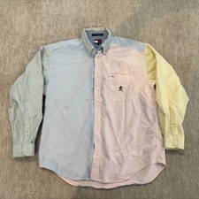 VTommy Hilfiger Striped Button Down Shirt Pastel Preppy Long Sleeve Size LG