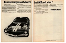 1969 AMERICAN MOTORS AMX 290/225 HP ~ ORIGINAL 2-PAGE PRINT AD 