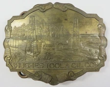 Vtg HUGHES TOOL & OIL CO Belt Buckle Minted Brass Montauk Silver Co. England NOS