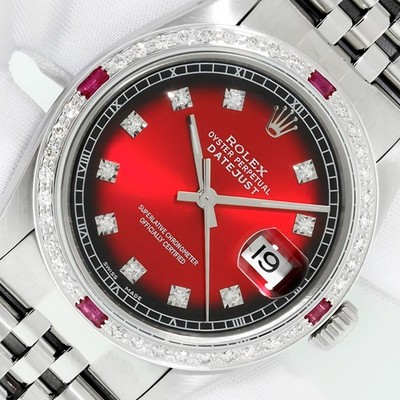 ROLEX DATEJUST RED OMBRE DIAMOND DIAL 18 KARAT GOLD DIAMOND RUBY