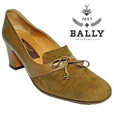 Vintage Bally Italy Womens 6B Brown Tan Suede Leather Dress Shoes Bow Pump Heels