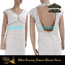 Chanel Rare Most Wanted Faux Pearls & Crystal Embellished Runway Dress Fr 42 New