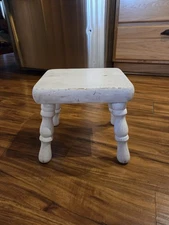 Vtg Square Solid Wood Step / Milking Stool Painted White 10.5" High