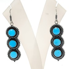 Blue Chalcedony Gemstone Handmade 925 Sterling Silver Jewelry Earring Size 2.5"