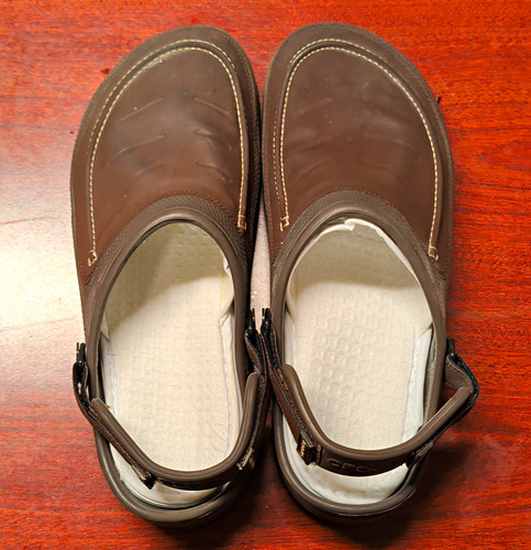 Crocs Brown Rubber Clog Sandals Men’s US 14 Adjustable Heel Strap Logo