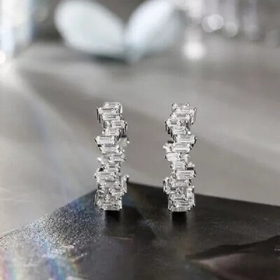 2Ct Baguette Cut Lab-Created Diamond Hoop Earrings Women's 14K White Gold Plated
