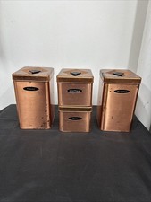  4 Vintage MCM Masterware Kitchen Canisters Copper Finish Coffee Tea Flour Sugar