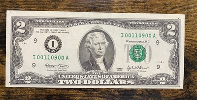 #ad 2003 $ 2 Dollar Bill Low Fancy Serial Number US Note $15.00