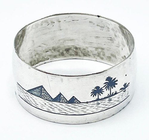 MARSH ARAB SILVER NAPKIN RING Vintage NIELLO INLAID EGYPT HALLMARKS - Picture 2 of 4