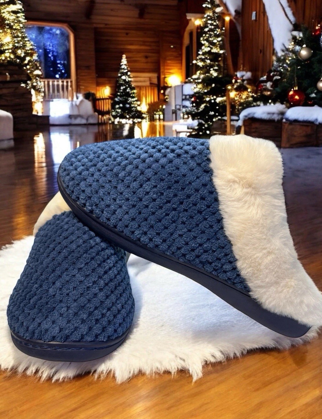 SAOLA Scarpe ciabatte invernali Ning donna velluto blu pelliccia sintetica con suola in gomma taglia 8