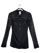 Roper Western Performance Shirt Size Small Shiny Black Sparkly Snap Roper Western Performance Shirt Size Small Shiny Black Sparkly Snap - Image 1