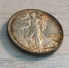 1939 D Walking Liberty Silver Half Dollar AU Beautiful Toning #1 ~ Low Shipping!